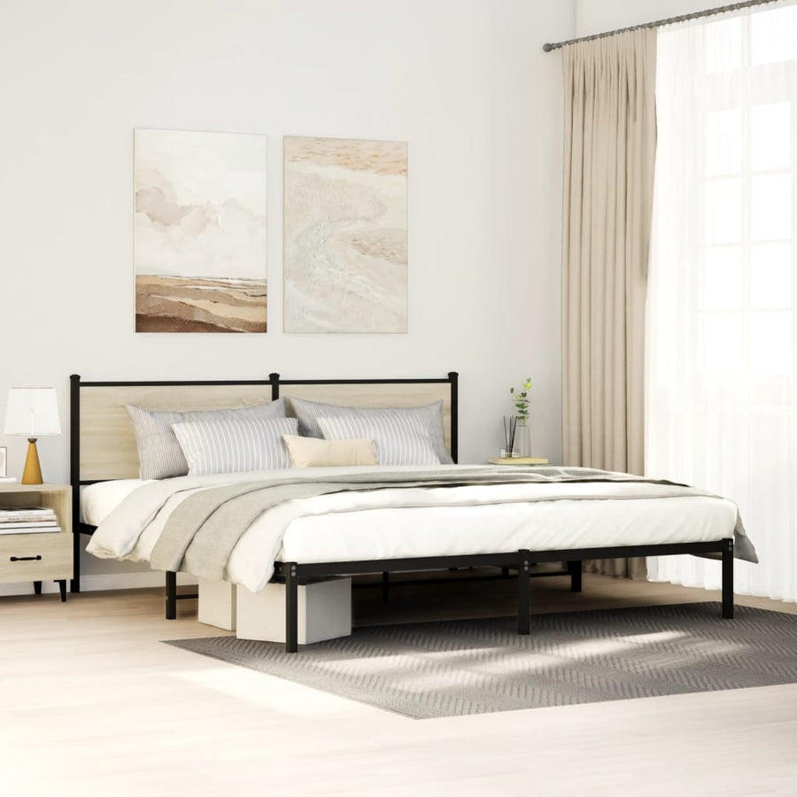 Bedframe met hoofdbord metaal sonoma eikenkleurig 183x213 cm