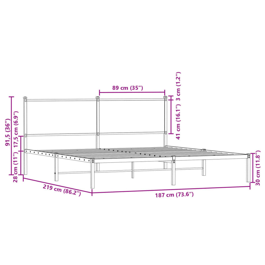 Bedframe met hoofdbord metaal sonoma eikenkleurig 183x213 cm
