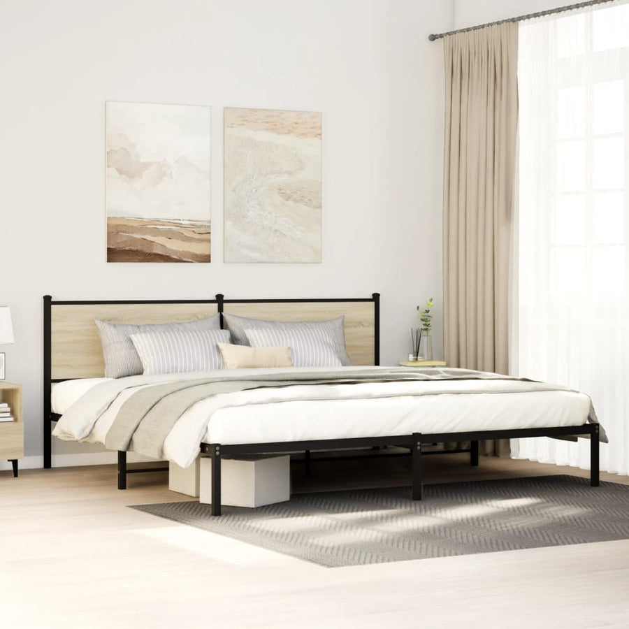 Bedframe met hoofdbord metaal sonoma eikenkleurig 193x203 cm