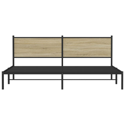Bedframe met hoofdbord metaal sonoma eikenkleurig 193x203 cm