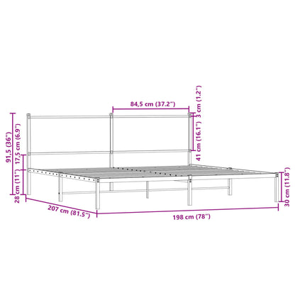Bedframe met hoofdbord metaal sonoma eikenkleurig 193x203 cm