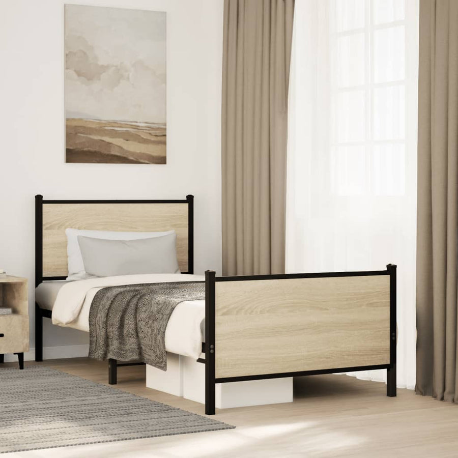 Bedframe hoofd- en voeteneinde metaal sonoma eiken 90x200 cm