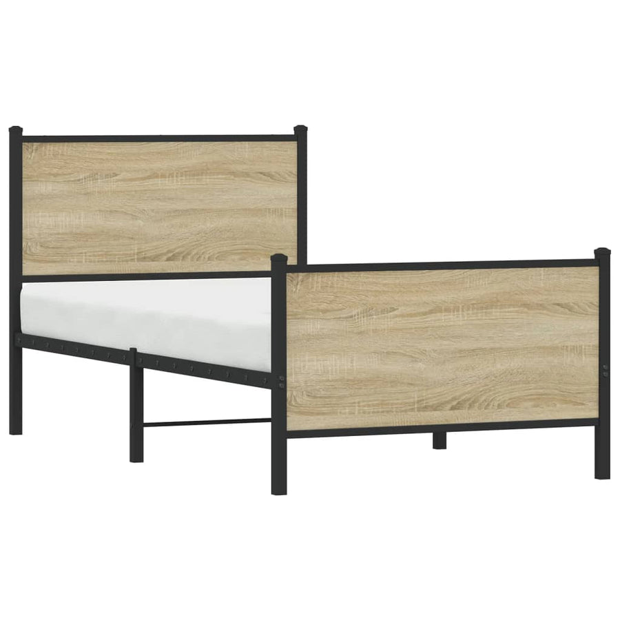 Bedframe hoofd- en voeteneinde metaal sonoma eiken 90x200 cm