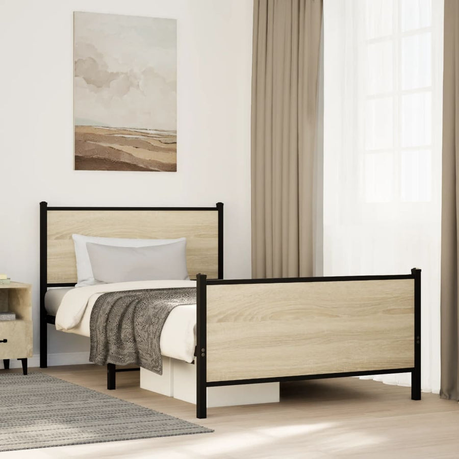 Bedframe hoofd- en voeteneinde metaal sonoma eiken 100x190 cm