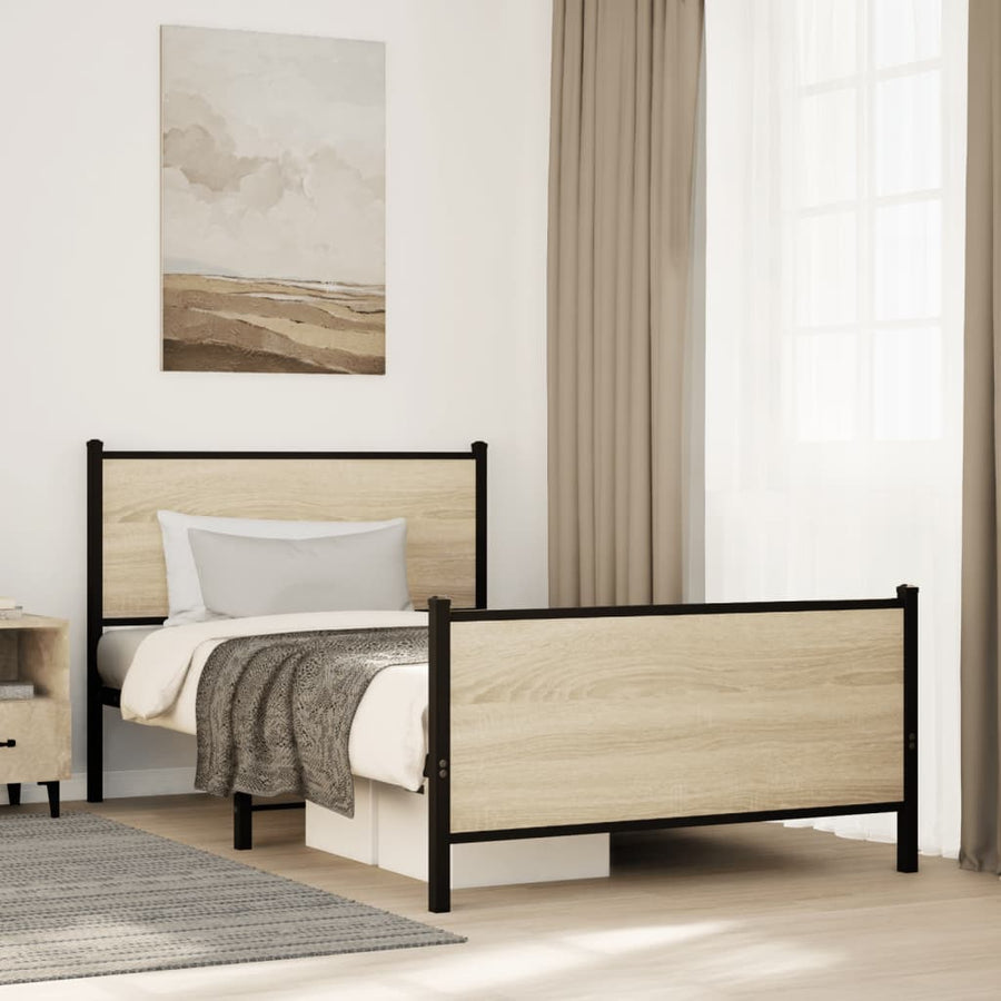 Bedframe hoofd- en voeteneinde metaal sonoma eiken 107x203 cm