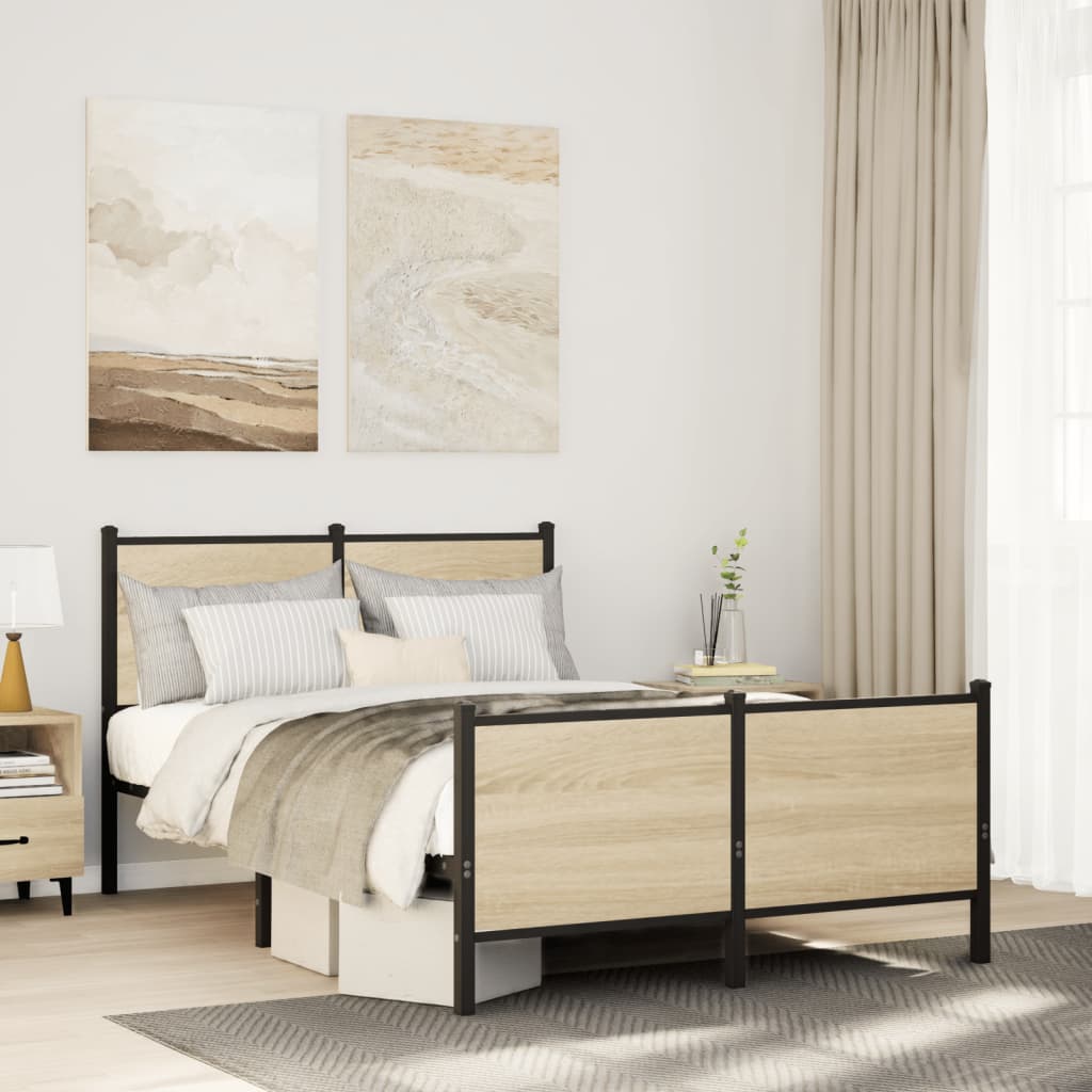 Bedframe hoofd- en voeteneinde metaal sonoma eiken 120x190 cm