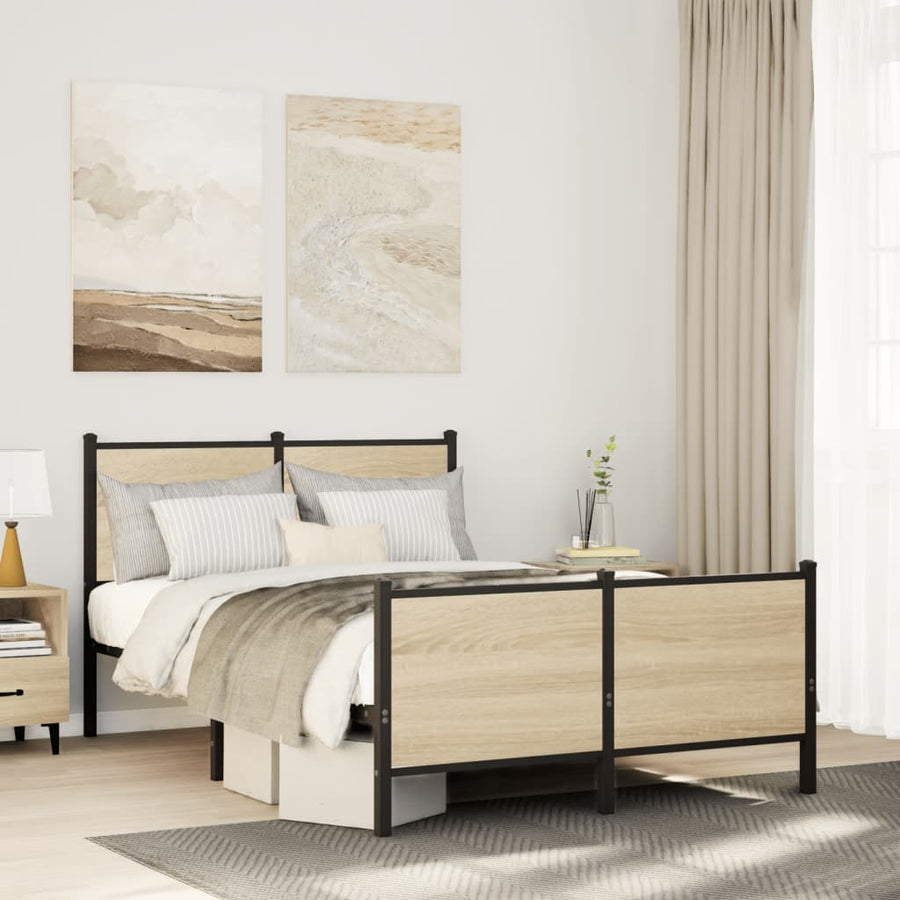 Bedframe hoofd- en voeteneinde metaal sonoma eiken 120x190 cm