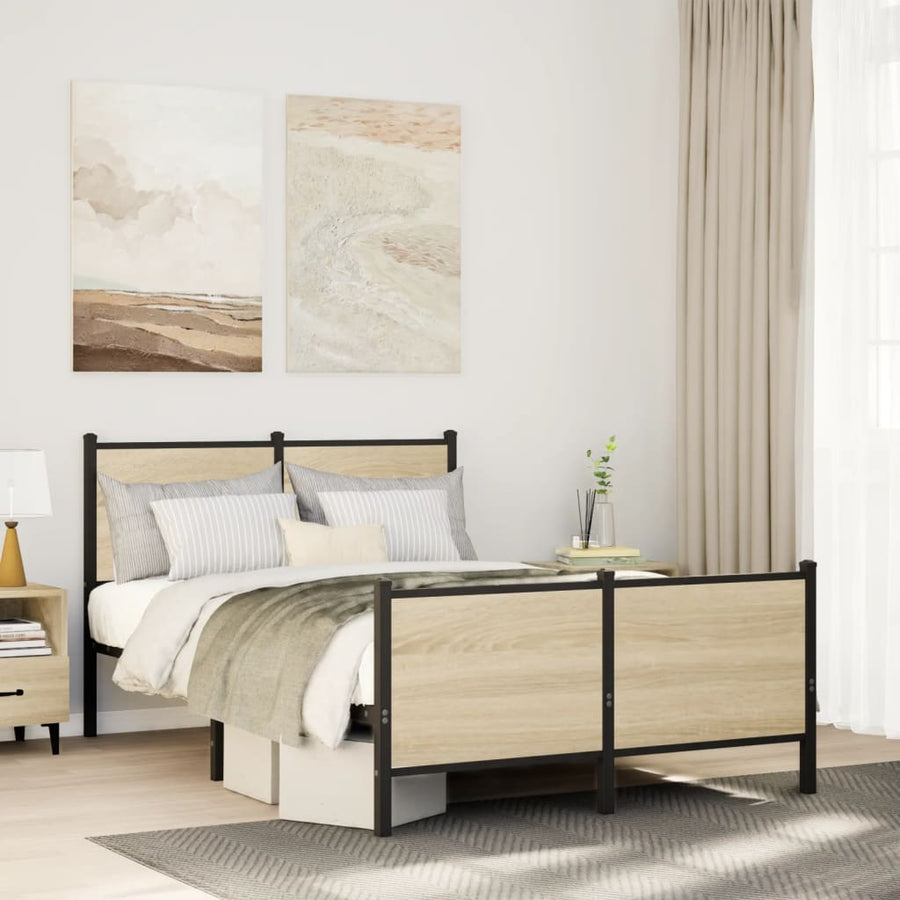 Bedframe hoofd- en voeteneinde metaal sonoma eiken 120x200 cm