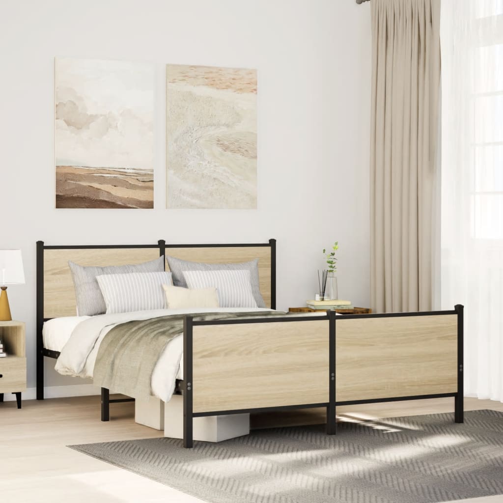Bedframe hoofd- en voeteneinde metaal sonoma eiken 137x190 cm