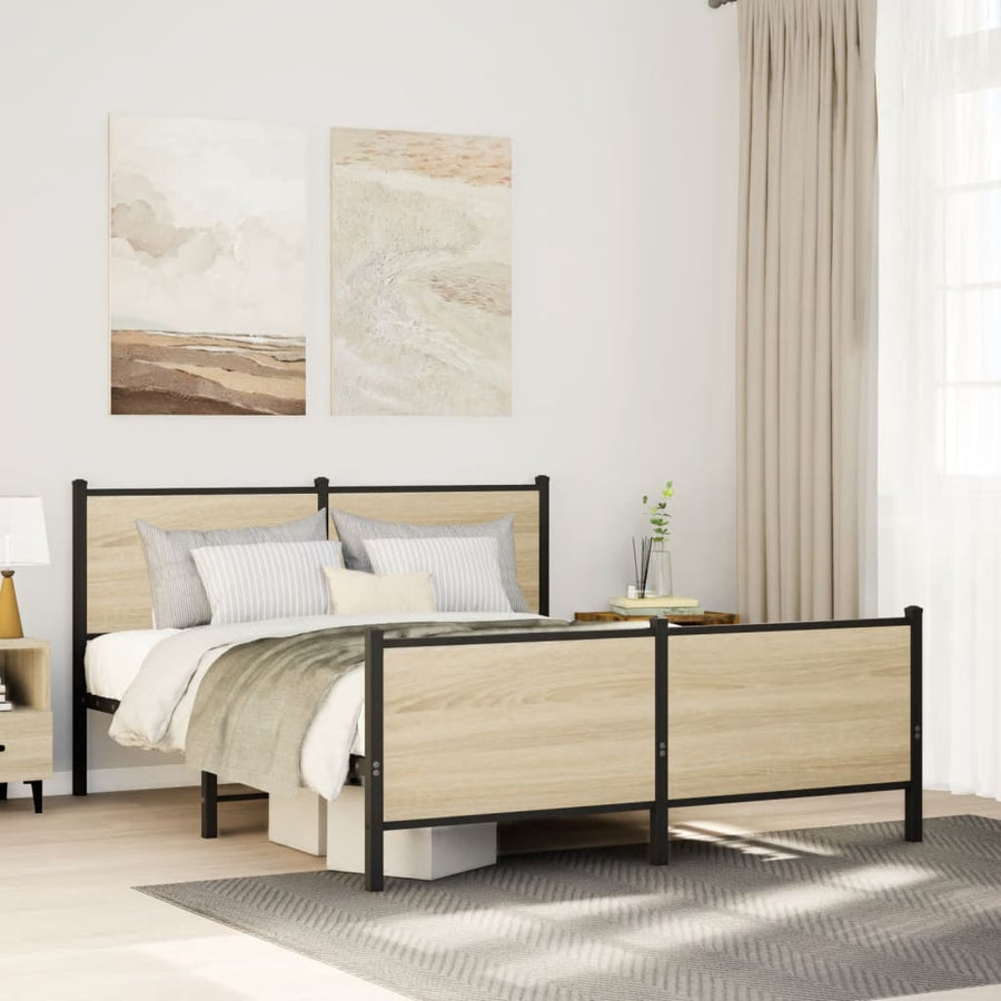 Bedframe hoofd- en voeteneinde metaal sonoma eiken 137x190 cm