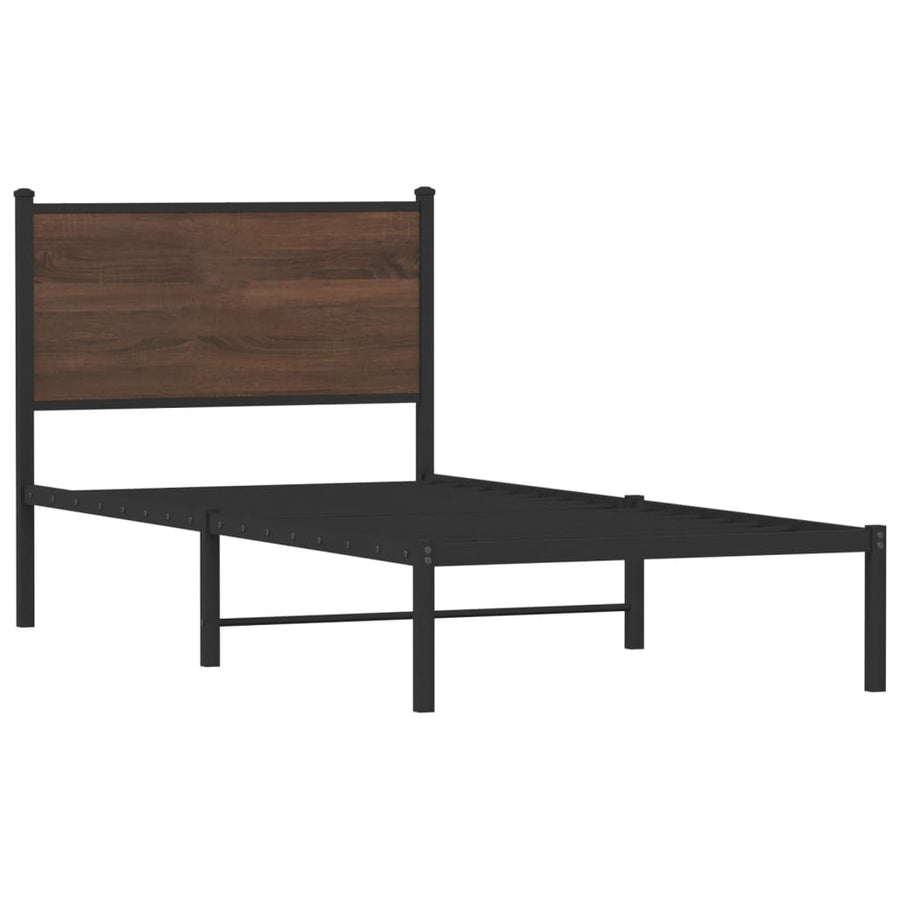 Bedframe met hoofdbord metaal bruin eikenkleurig 75x190 cm