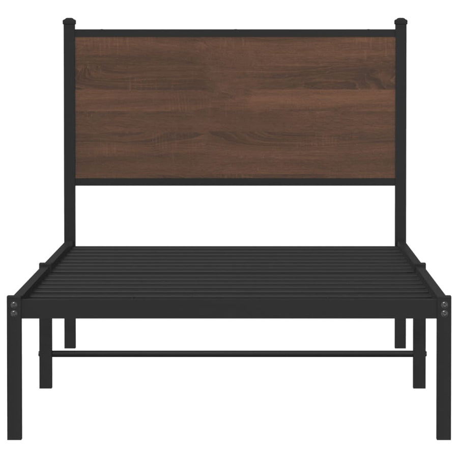 Bedframe met hoofdbord metaal bruin eikenkleurig 75x190 cm
