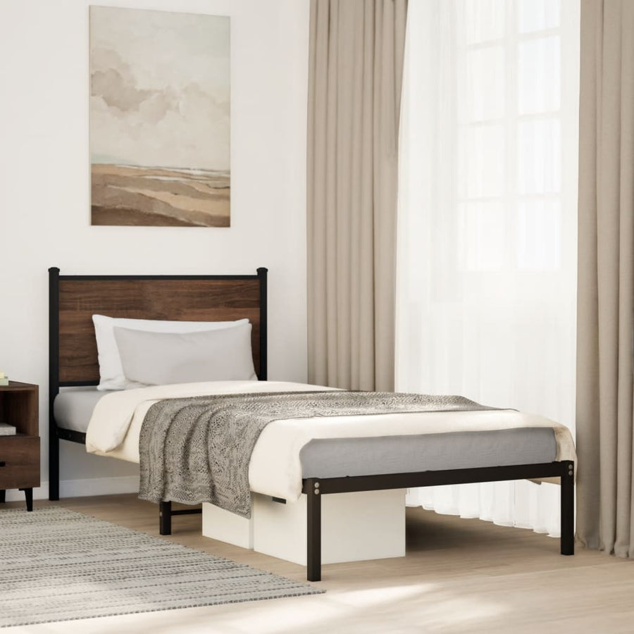 Bedframe met hoofdbord metaal bruin eikenkleurig 80x200 cm