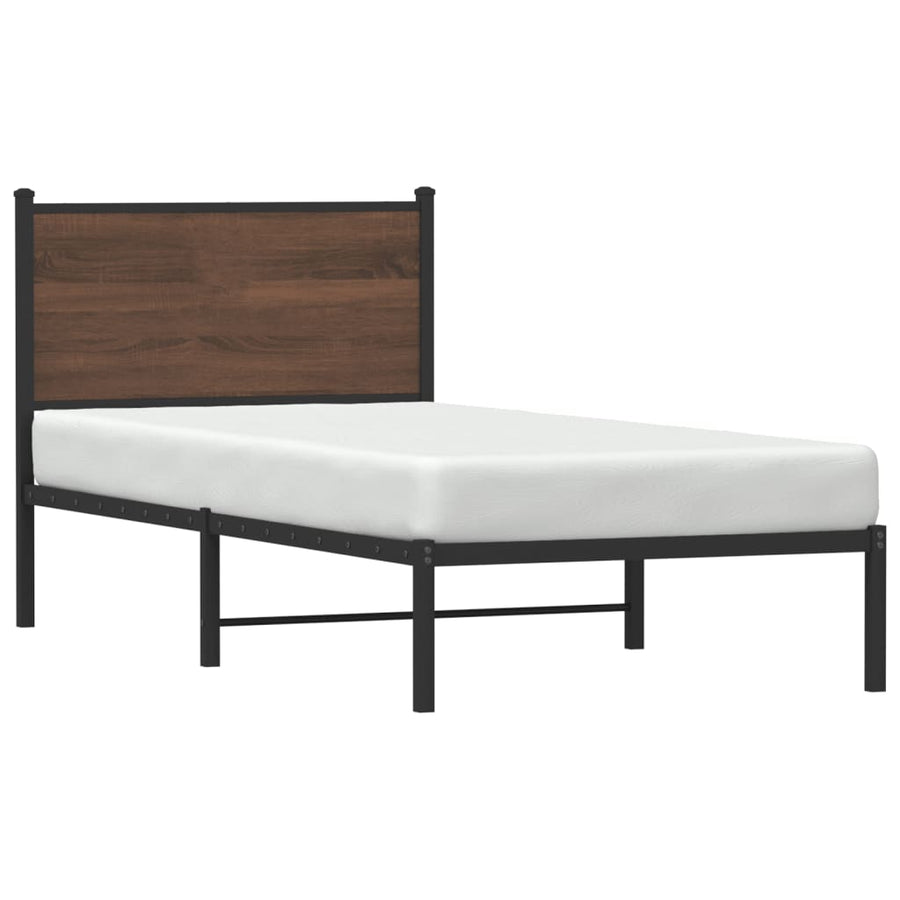 Bedframe met hoofdbord metaal bruin eikenkleurig 80x200 cm