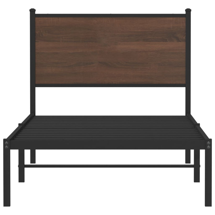 Bedframe met hoofdbord metaal bruin eikenkleurig 80x200 cm