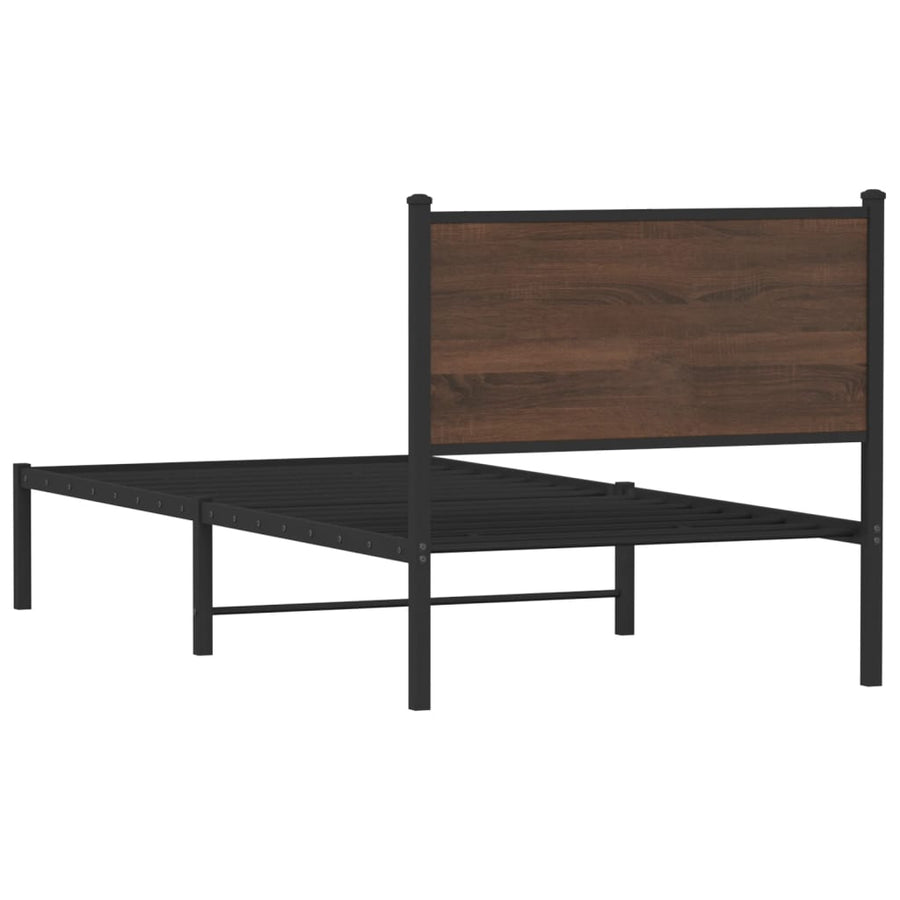Bedframe met hoofdbord metaal bruin eikenkleurig 80x200 cm