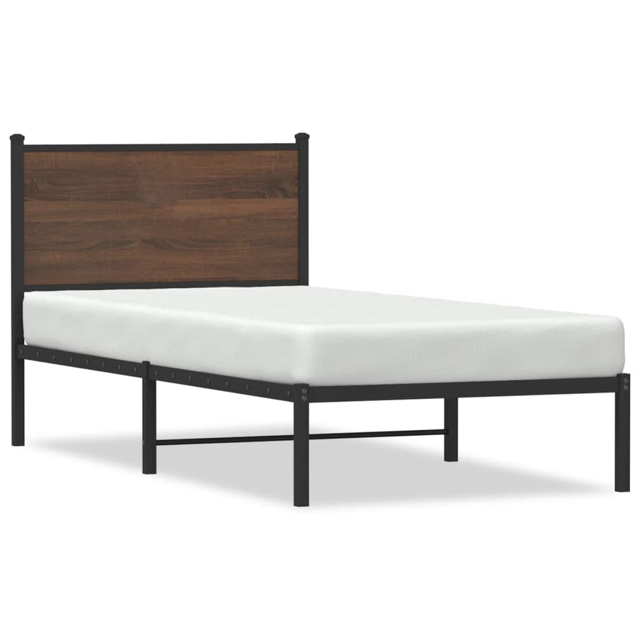 Bedframe met hoofdbord metaal bruin eikenkleurig 80x200 cm