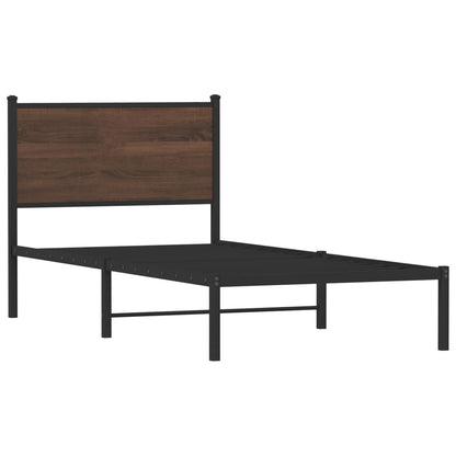 Bedframe met hoofdbord metaal bruin eikenkleurig 90x190 cm