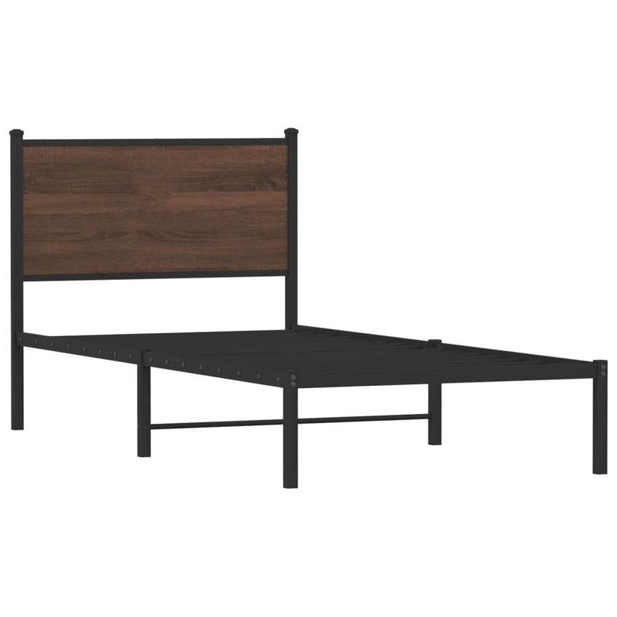 Bedframe met hoofdbord metaal bruin eikenkleurig 90x190 cm