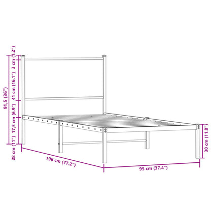Bedframe met hoofdbord metaal bruin eikenkleurig 90x190 cm