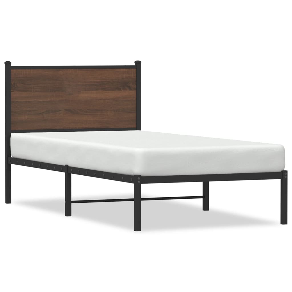 Bedframe met hoofdbord metaal bruin eikenkleurig 90x190 cm