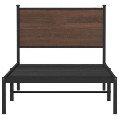 Bedframe met hoofdbord metaal bruin eikenkleurig 90x200 cm