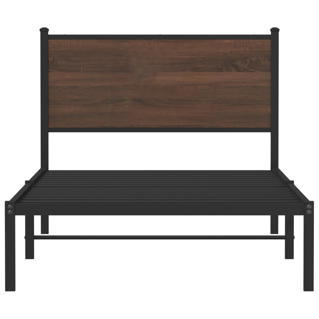 Bedframe met hoofdbord metaal bruin eikenkleurig 100x190 cm