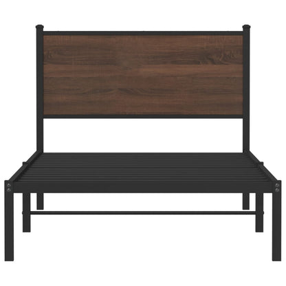 Bedframe met hoofdbord metaal bruin eikenkleurig 100x190 cm