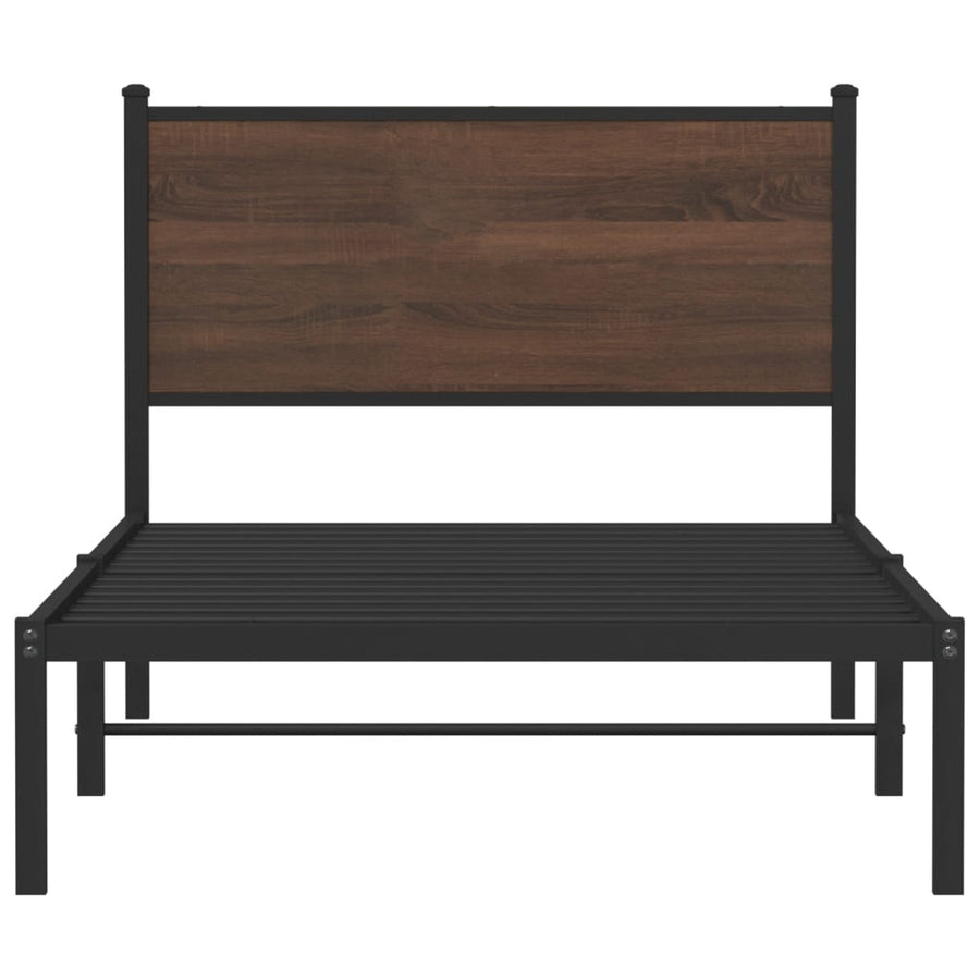 Bedframe met hoofdbord metaal bruin eikenkleurig 100x190 cm