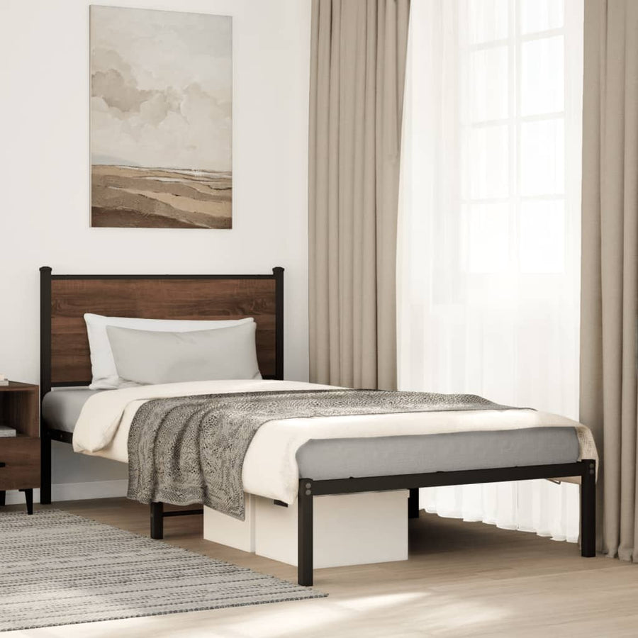 Bedframe met hoofdbord metaal bruin eikenkleurig 100x200 cm