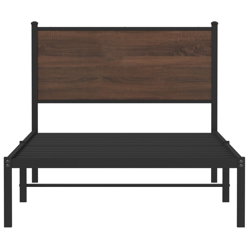 Bedframe met hoofdbord metaal bruin eikenkleurig 100x200 cm
