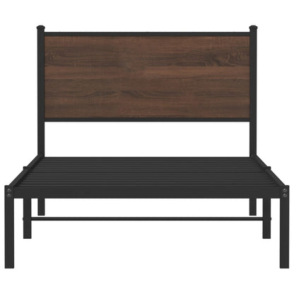 Bedframe met hoofdbord metaal bruin eikenkleurig 100x200 cm