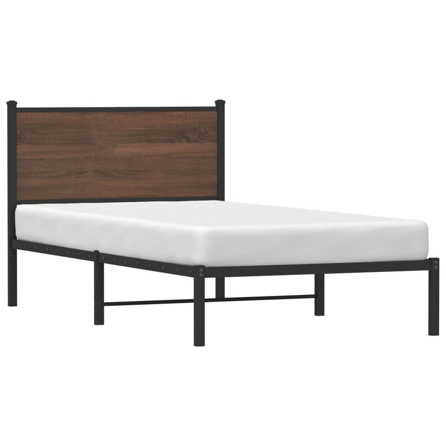 Bedframe met hoofdbord metaal bruin eikenkleurig 107x203 cm