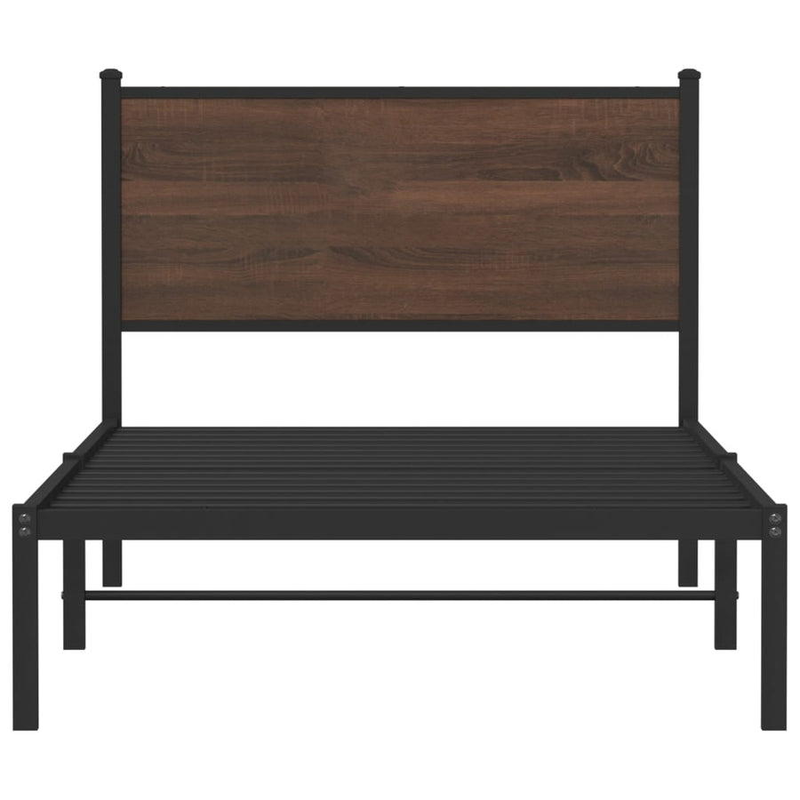 Bedframe met hoofdbord metaal bruin eikenkleurig 107x203 cm