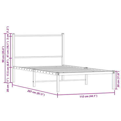 Bedframe met hoofdbord metaal bruin eikenkleurig 107x203 cm