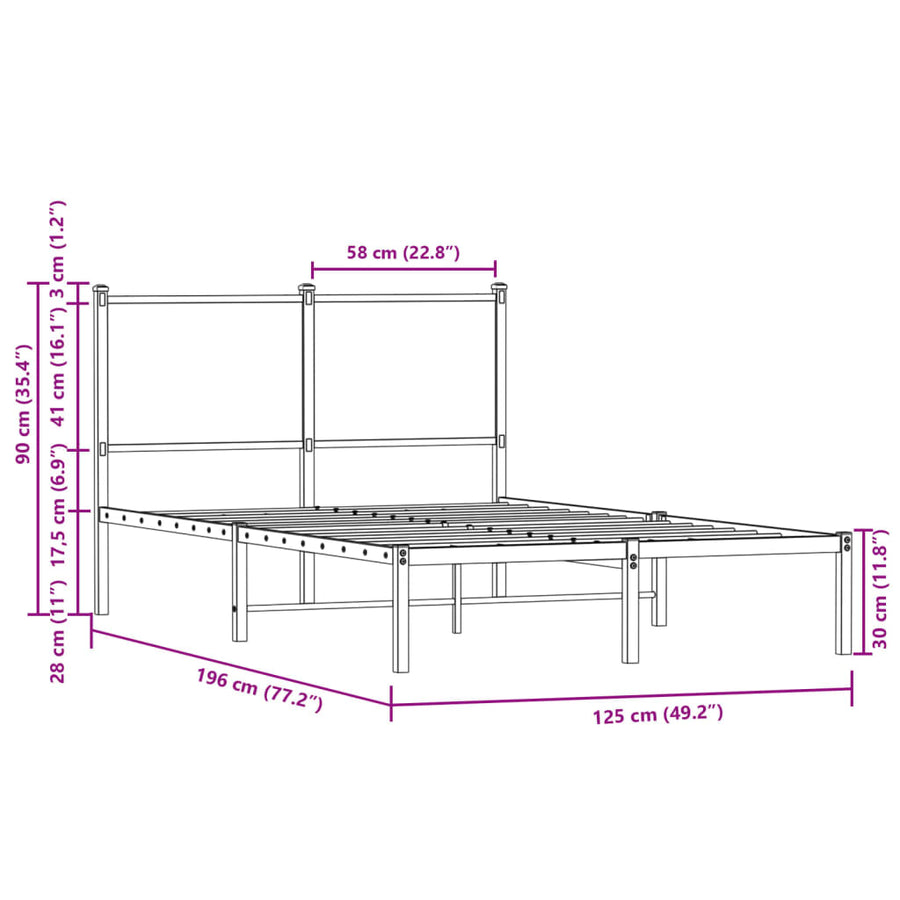 Bedframe met hoofdbord metaal bruin eikenkleurig 120x190 cm