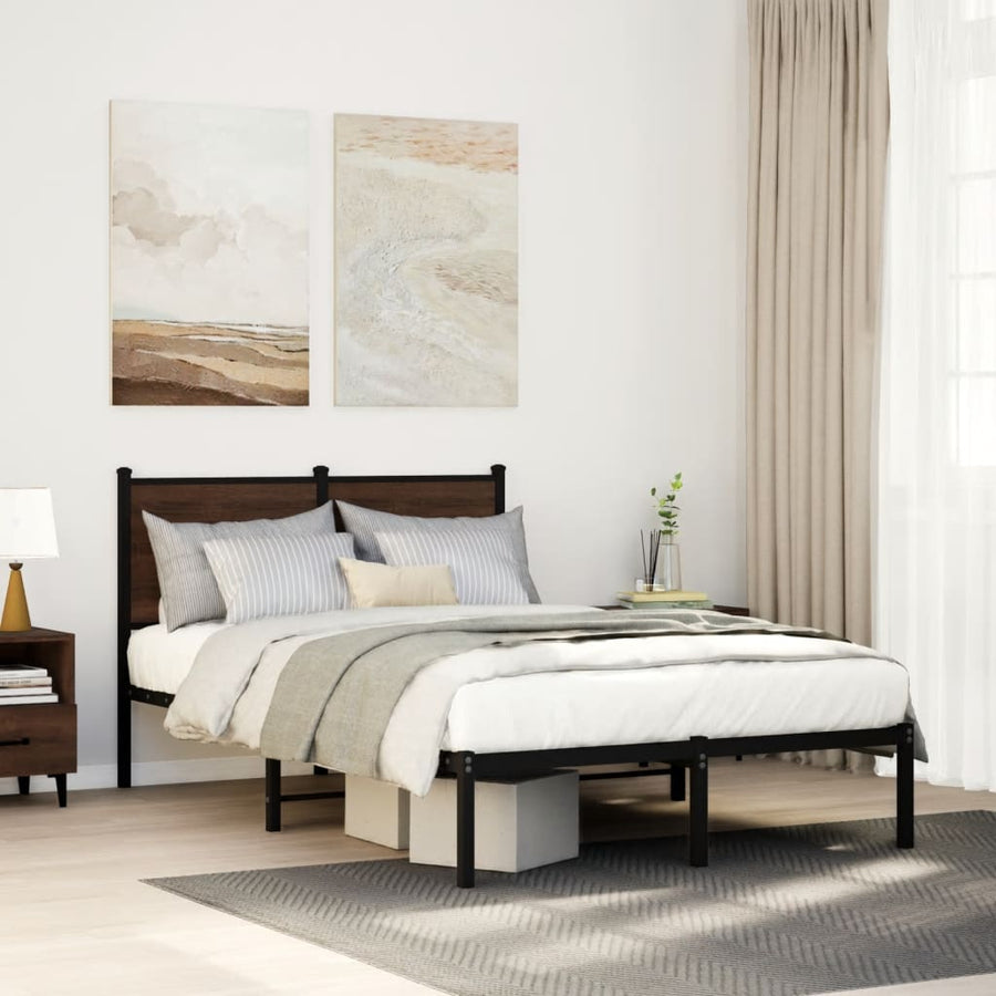 Bedframe met hoofdbord metaal bruin eikenkleurig 120x200 cm