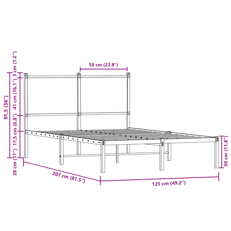 Bedframe met hoofdbord metaal bruin eikenkleurig 120x200 cm
