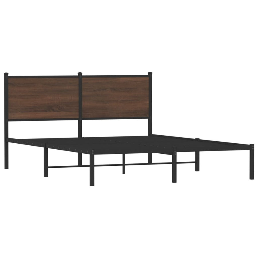 Bedframe met hoofdbord metaal bruin eikenkleurig 137x190 cm