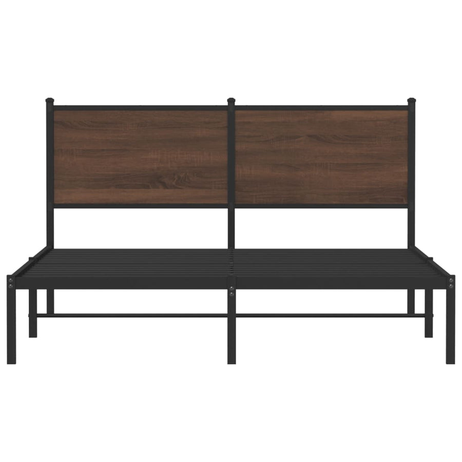 Bedframe met hoofdbord metaal bruin eikenkleurig 137x190 cm