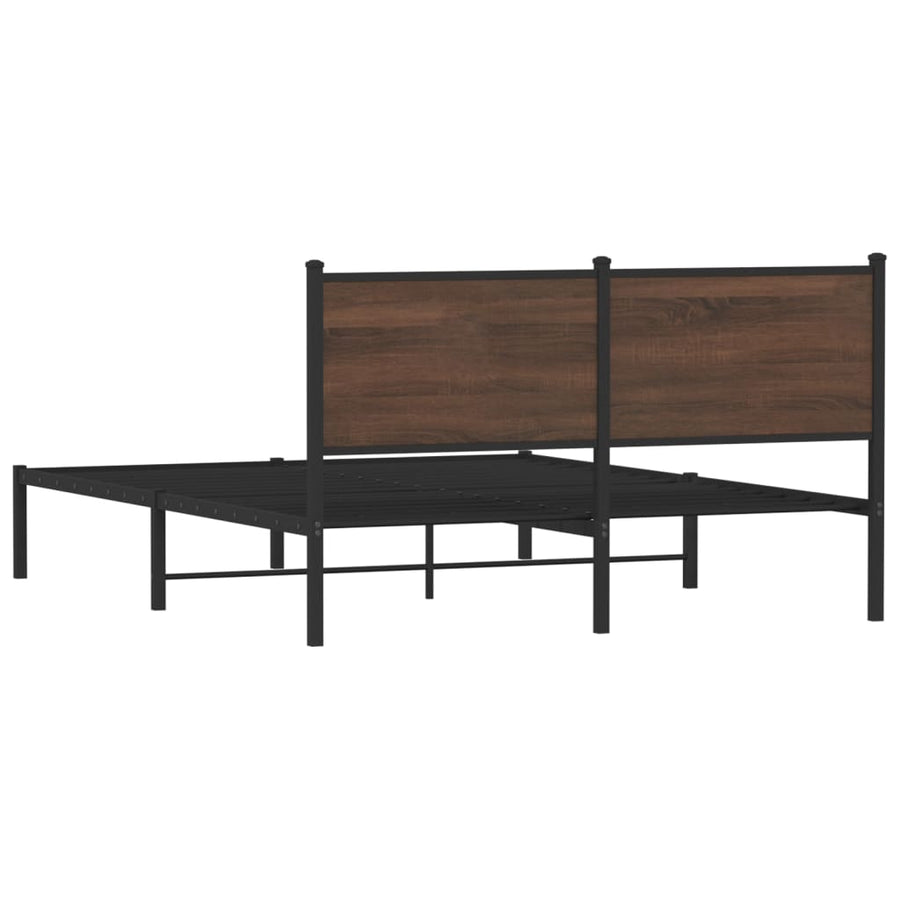 Bedframe met hoofdbord metaal bruin eikenkleurig 137x190 cm