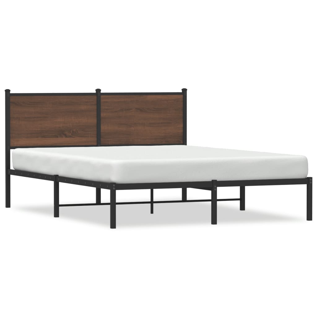 Bedframe met hoofdbord metaal bruin eikenkleurig 137x190 cm