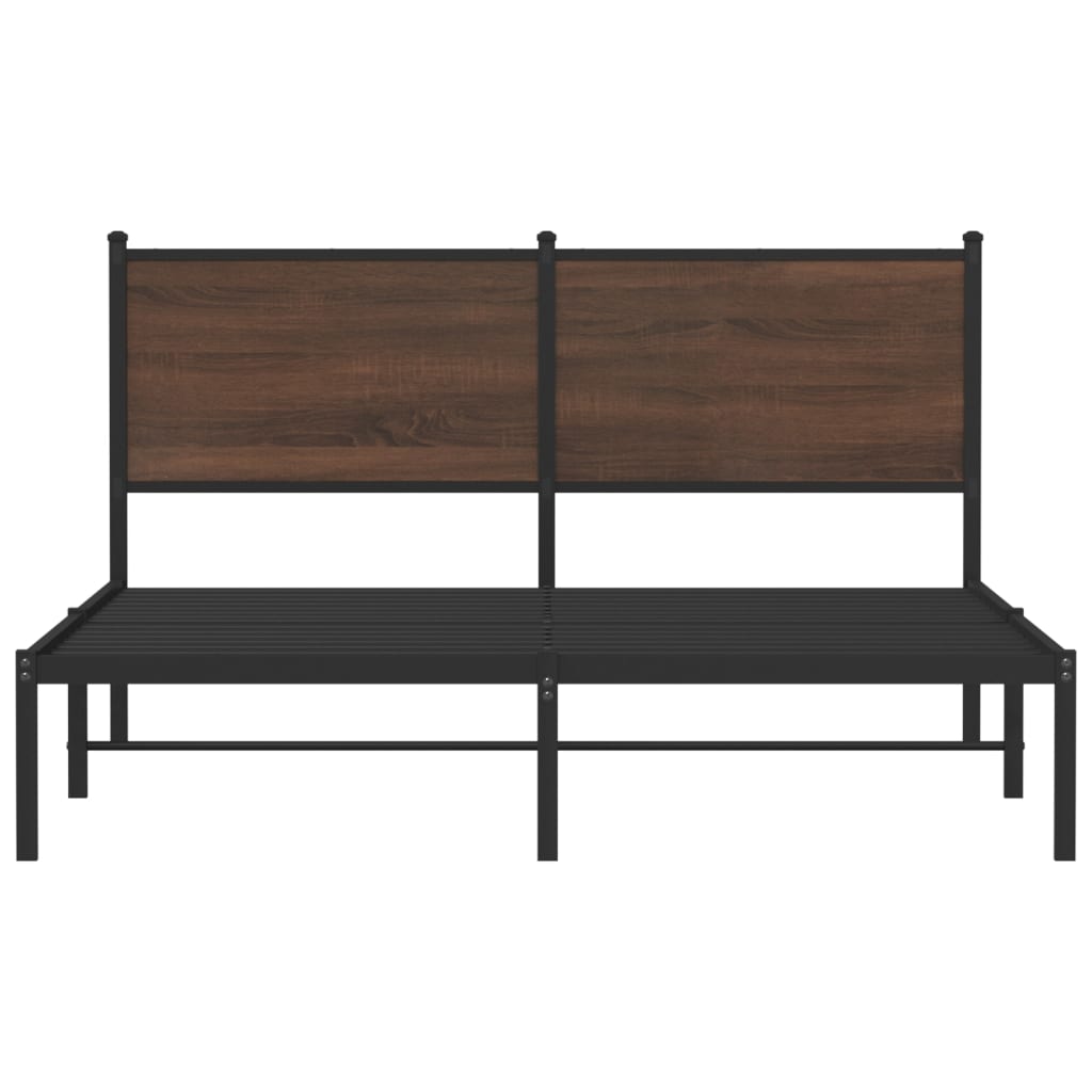 Bedframe met hoofdbord metaal bruin eikenkleurig 140x200 cm