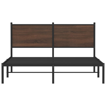 Bedframe met hoofdbord metaal bruin eikenkleurig 140x200 cm