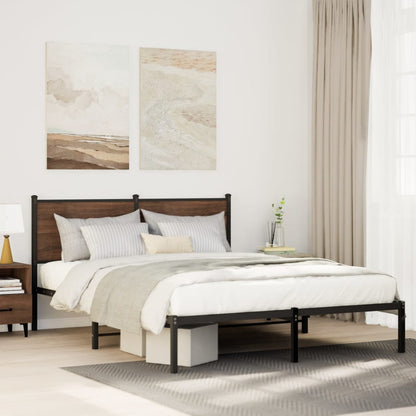 Bedframe met hoofdbord metaal bruin eikenkleurig 150x200 cm
