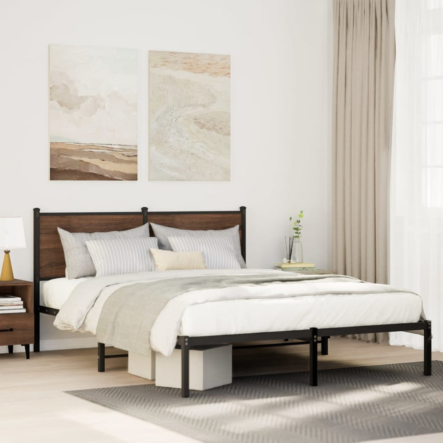 Bedframe met hoofdbord metaal bruin eikenkleurig 150x200 cm