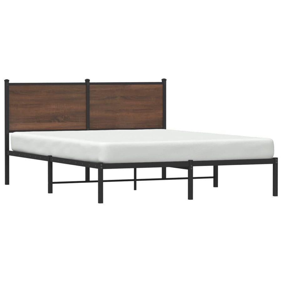 Bedframe met hoofdbord metaal bruin eikenkleurig 150x200 cm
