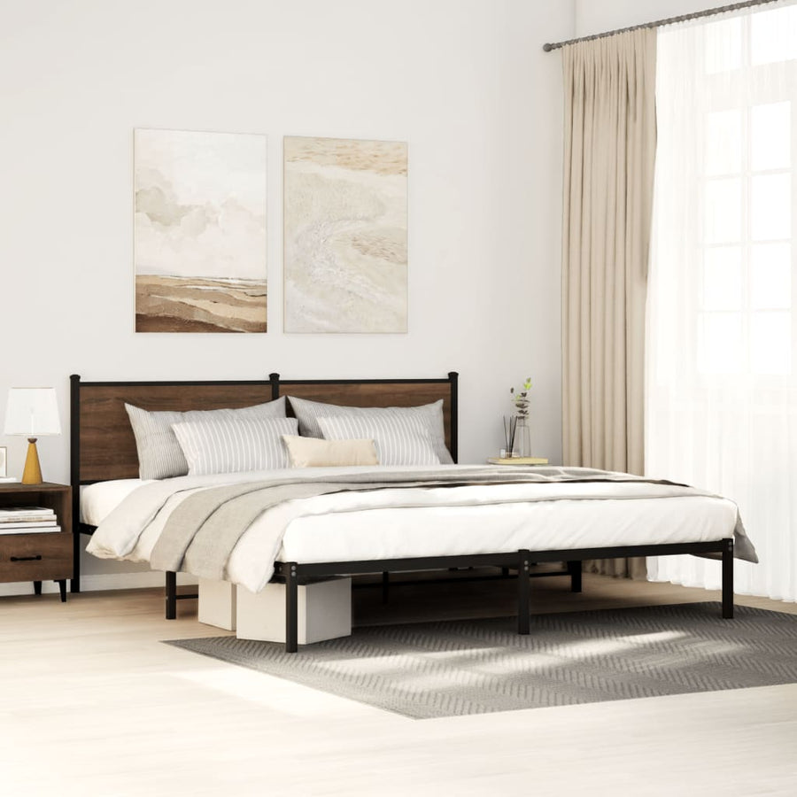 Bedframe met hoofdbord metaal bruin eikenkleurig 160x200 cm