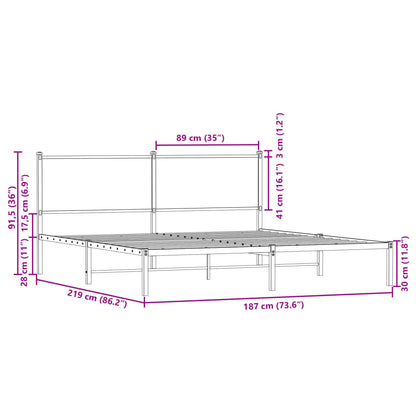 Bedframe met hoofdbord metaal bruin eikenkleur 183x213 cm