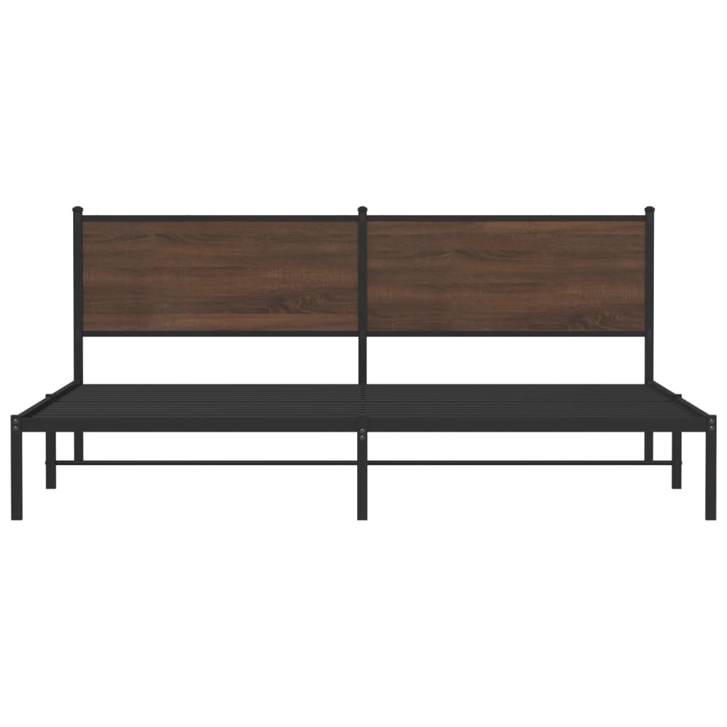 Bedframe met hoofdbord metaal bruin eikenkleur 193x203 cm